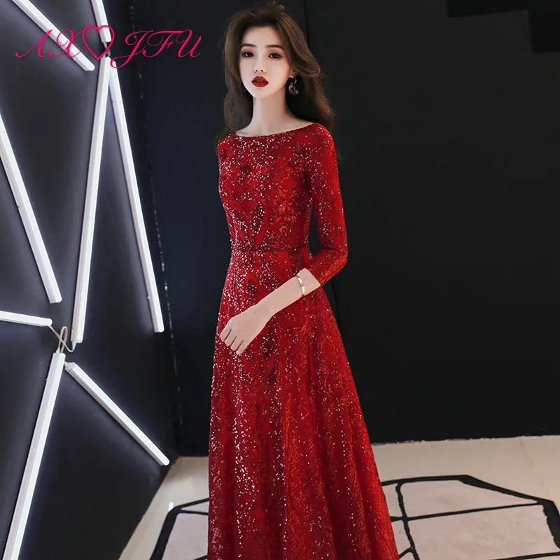 AXJFU luxury princess wine red lace bride evening dress vintage boat neck sparkly half sleeve beading black evening dress
AXJFU luxury princess wine red lace bride evening dress vintage boat neck sparkly half sleeve beading black evening dress