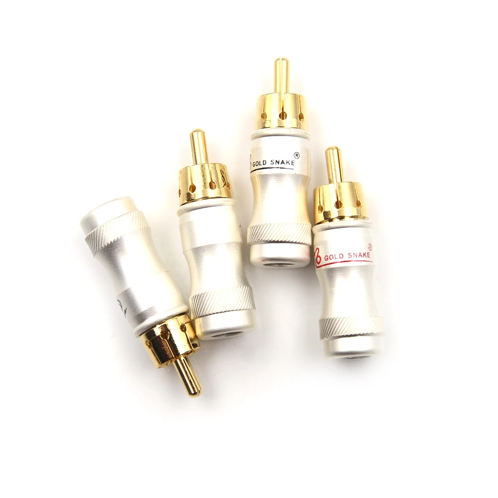 

4pcs/lot Male Audio Video Connector Gold Adapter For Cable DIY gold snake RCA Plug HIFI Goldplated Audio Cable RCA