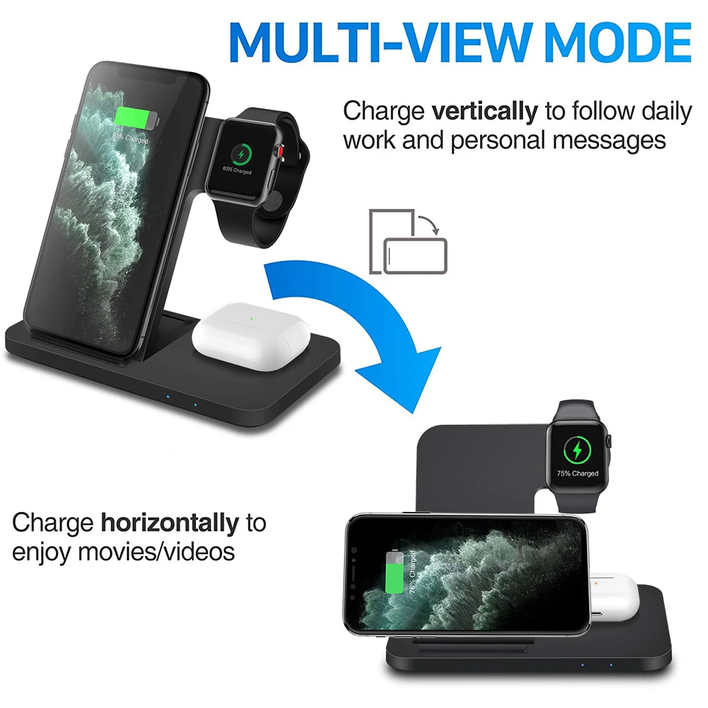 3 in 1 Foldable Wireless Charger for Apple Watch 7 6 SE 5 4 15W QI Fast Charging Stand For iPhone 13 12 11 XS XR X 8 Airpods Pro | Мобильные