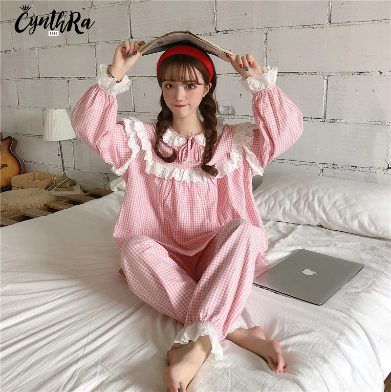 CYNTHRA Sleepwear Suit Homewear Women's Autnmn Loose Sweet Cute Kawaii Daily Lace Princess Long-Sleeved Pajamas Set For Ladies
CYNTHRA Sleepwear Suit Homewear Women's Autnmn Loose Sweet Cute Kawaii Daily Lace Princess Long-Sleeved Pajamas Set For Ladies
