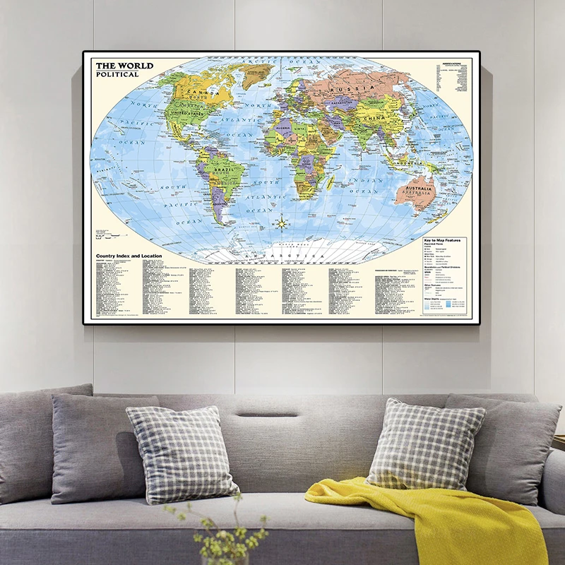 225*150cm The World Political Map Non-woven Canvas Painting Large Poster Prints Wall Home Decoration Children School Supplies
225*150cm The World Political Map Non-woven Canvas Painting Large Poster Prints Wall Home Decoration Children School Supplies