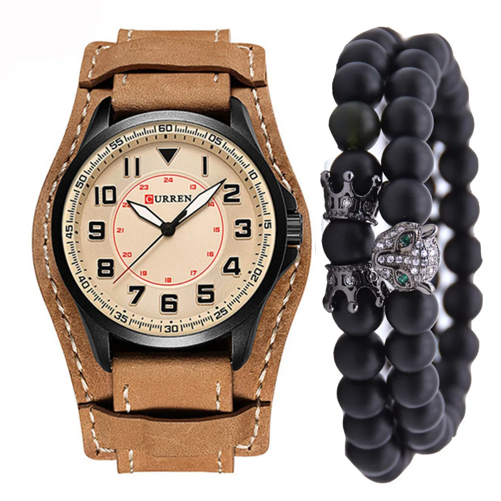 Brand Wide Leather Punk Leather Quartz Watch + Fo Bead Bracelet Beaded Bracelet Bracelet Set (3 Pieces)
Brand Wide Leather Punk Leather Quartz Watch + Fo Bead Bracelet Beaded Bracelet Bracelet Set (3 Pieces)