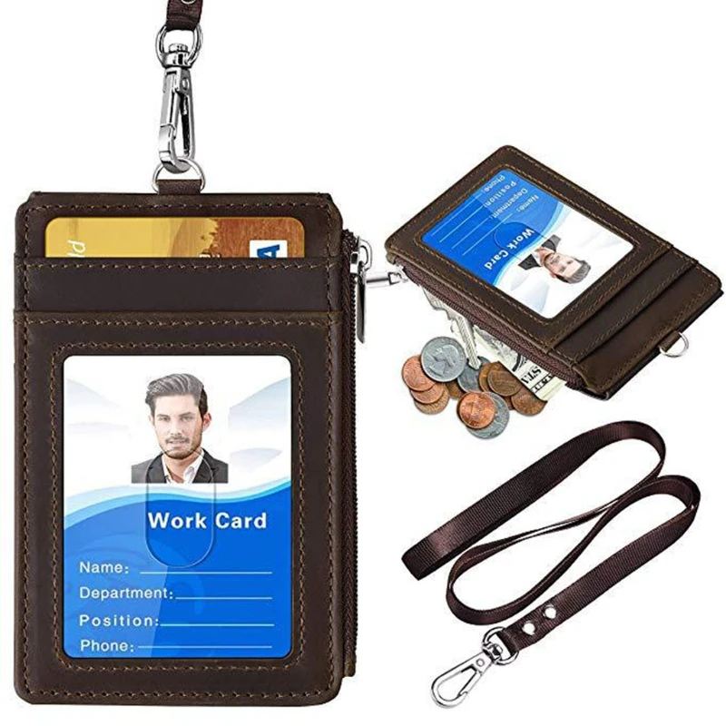 Badge Holder with Zip PU Leather ID Badge Card Holder Wallet Case with 5 Card Slots, 1 Side Zipper Pocket
Badge Holder with Zip PU Leather ID Badge Card Holder Wallet Case with 5 Card Slots, 1 Side Zipper Pocket