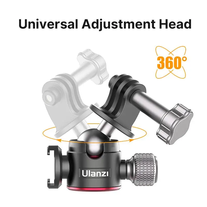 

U-130 Aluminum Alloy Tripod Head With 1/4 Screw Hole Double-sided Openings＆Side Cold Shoe Mouth Design 360 Degrees Rotation