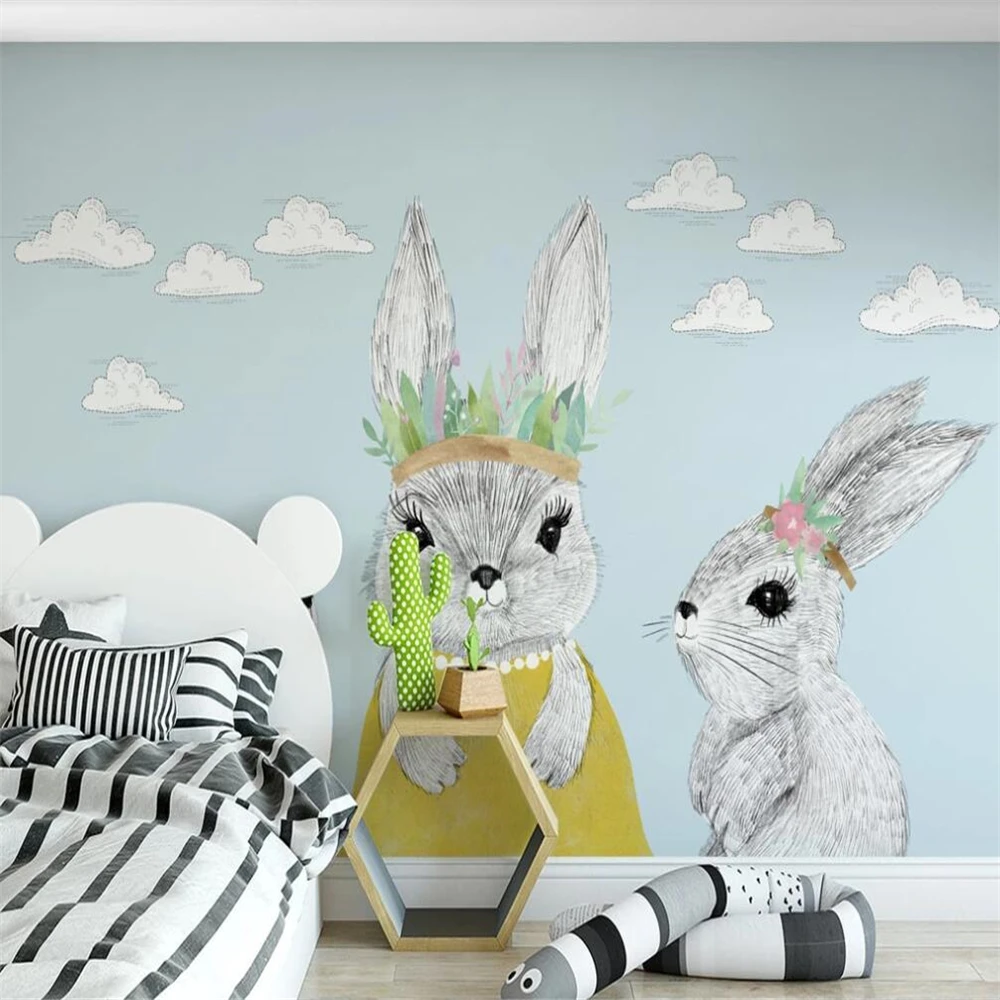 Milofi custom large wallpaper mural Nordic minimalist hand-painted cartoon rabbit animal children's room background wall paper
Milofi custom large wallpaper mural Nordic minimalist hand-painted cartoon rabbit animal children's room background wall paper
