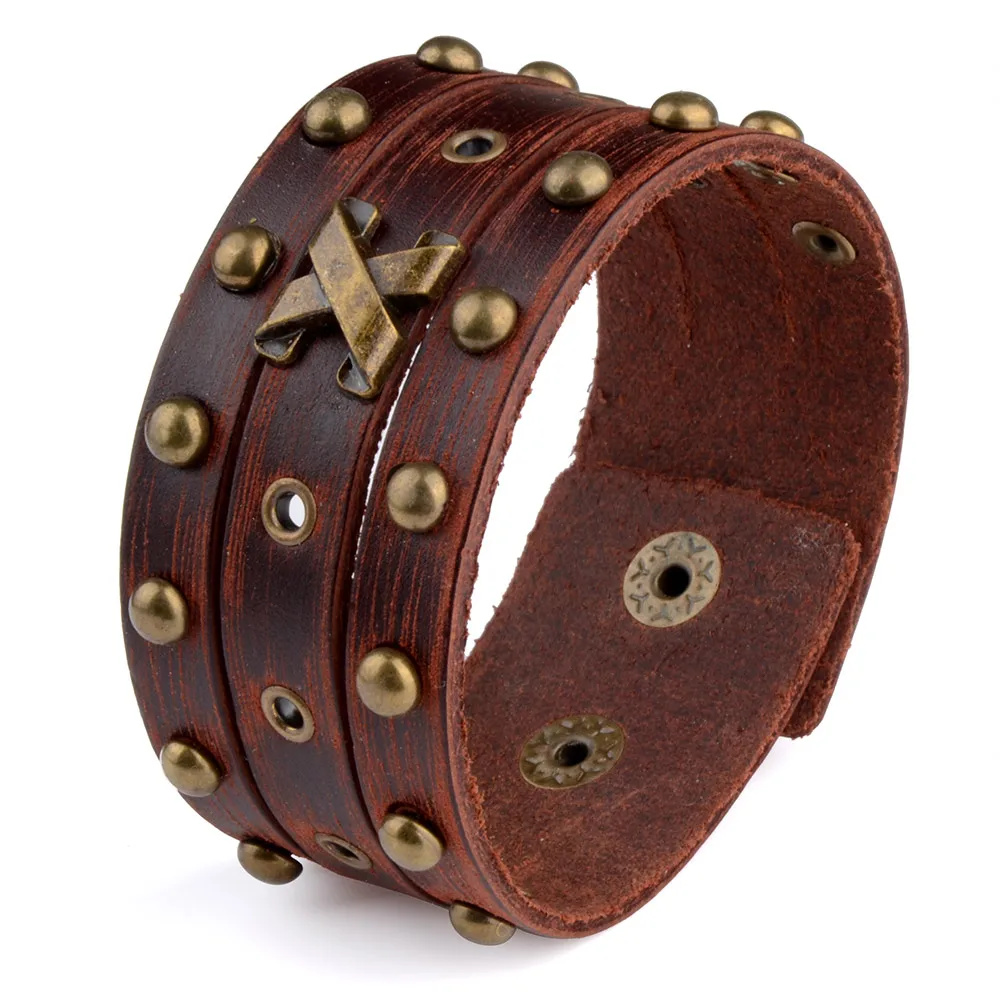 Chanfar лидер продаж модные широкие кожаные браслеты в стиле панк с заклепками для