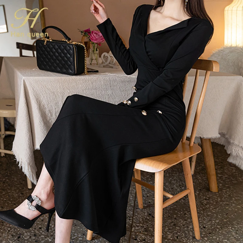 Elegant Double Breasted Mermaid Dress Women Autumn Sheath Office Wear Long Dresses Occupation Work Bodycon Vestidos
Elegant Double Breasted Mermaid Dress Women Autumn Sheath Office Wear Long Dresses Occupation Work Bodycon Vestidos