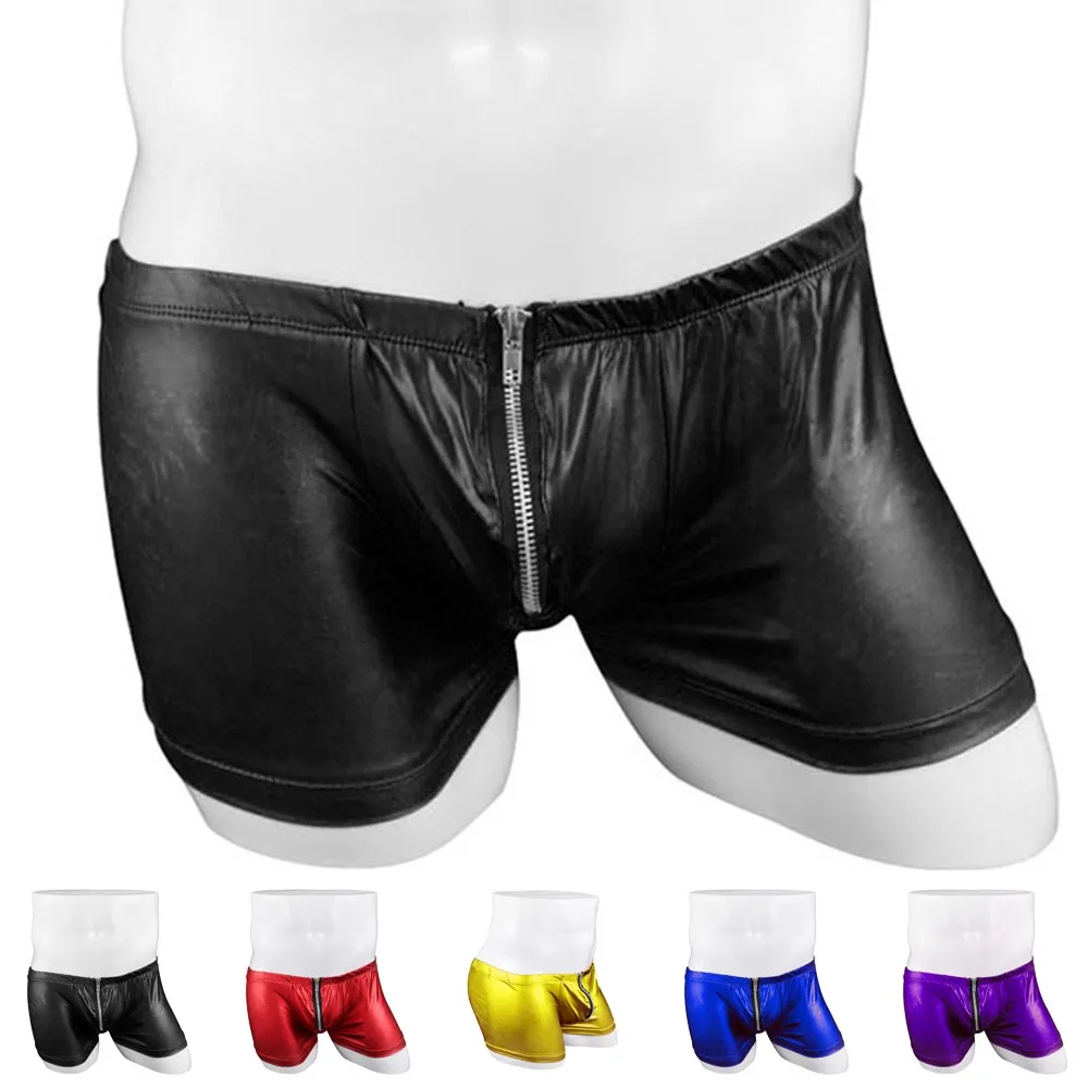 Men Sexy Boxer Briefs Faux Leather Safety Chain Patent Leather Underwear Shorts Zipper Low-Waisted Gays Underpants Flat Boxers
Men Sexy Boxer Briefs Faux Leather Safety Chain Patent Leather Underwear Shorts Zipper Low-Waisted Gays Underpants Flat Boxers