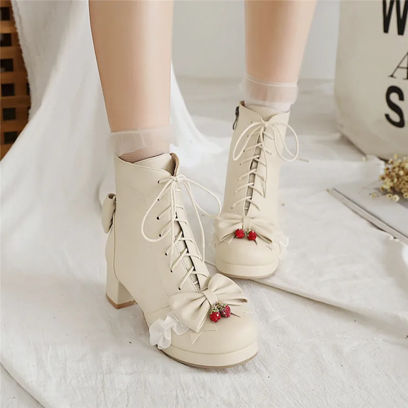 Spring Fall Flat Platform Bowknot Ankle Boots Women Girl Cute Butterfly Knot Shoes Thick Heel Lace-Up Casual Date New Size 30-48
Spring Fall Flat Platform Bowknot Ankle Boots Women Girl Cute Butterfly Knot Shoes Thick Heel Lace-Up Casual Date New Size 30-48
