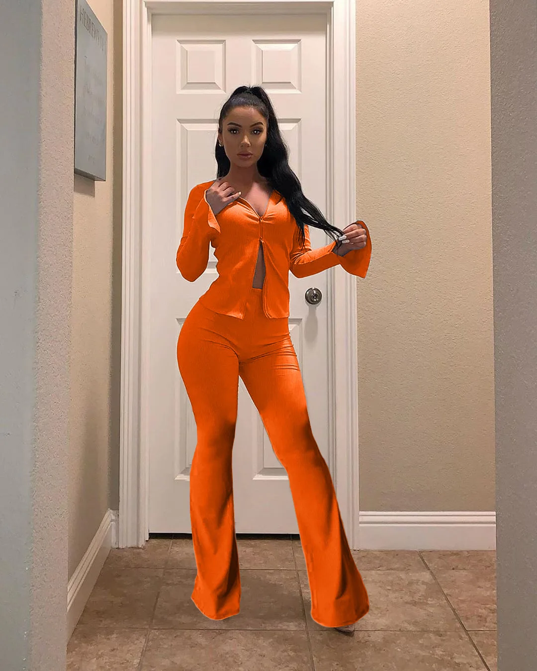 Gniherii 2pc Elegant Lady Knitted Suit Fall Sexy Double Zipper V Neck Long Sleeve Top High Waist Bell Pants Clubwear Plus Size
Gniherii 2pc Elegant Lady Knitted Suit Fall Sexy Double Zipper V Neck Long Sleeve Top High Waist Bell Pants Clubwear Plus Size