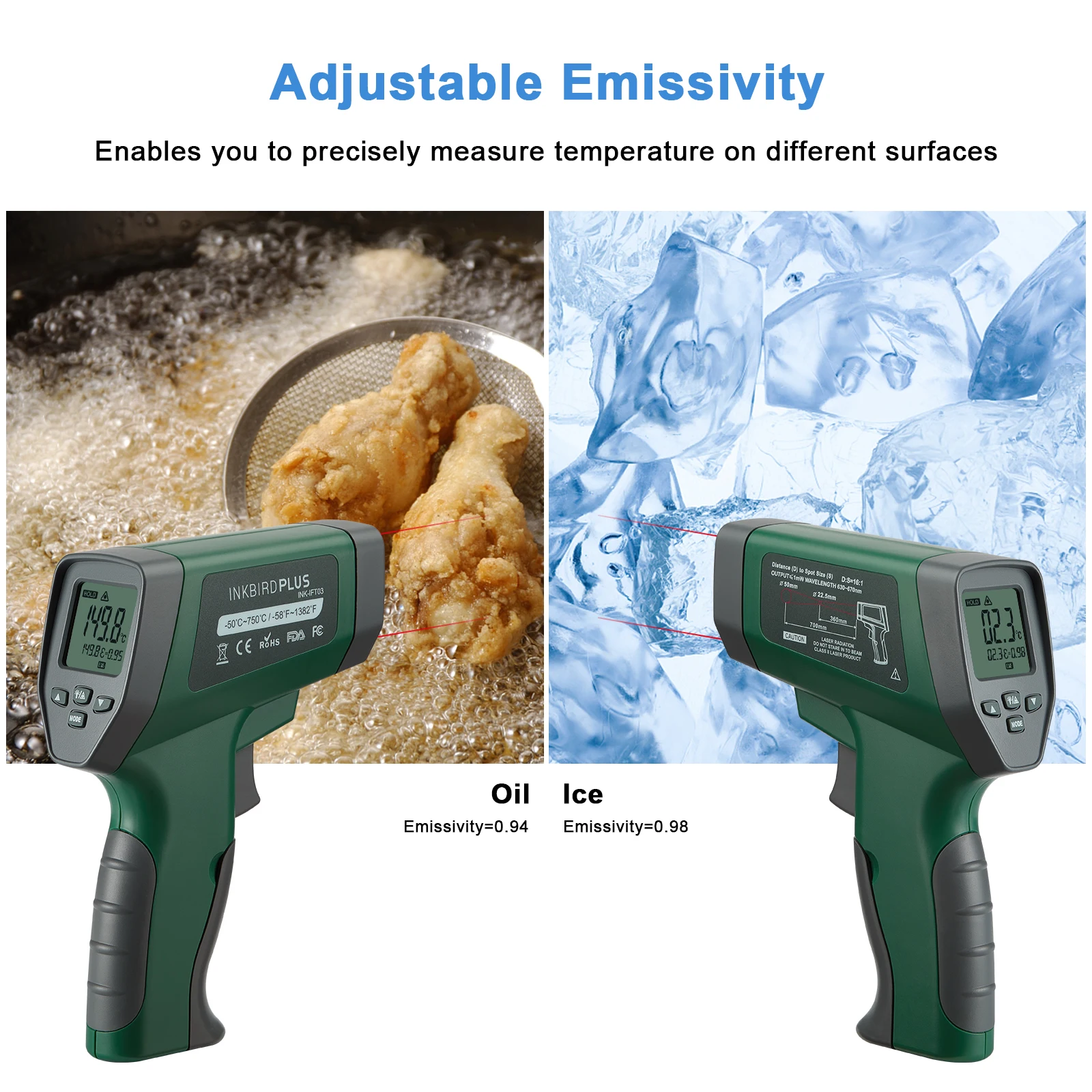 INKBIRD PLUS Infrared Thermometer Gun with Dual Laser Positioning and High&Low Temp Alarm for Home Cooking,Grill,Industrial Uses
INKBIRD PLUS Infrared Thermometer Gun with Dual Laser Positioning and High&Low Temp Alarm for Home Cooking,Grill,Industrial Uses