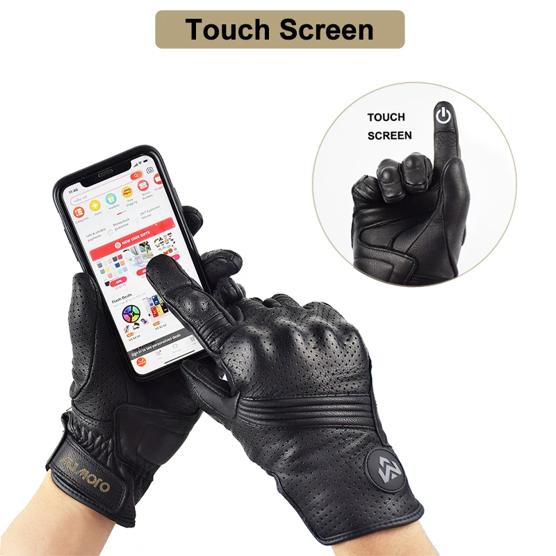Summer Breathable Real Leather Motorcycle Gloves Touch Operate Guantes Moto Fist Palm Protect Men Racing Motocross Gloves
