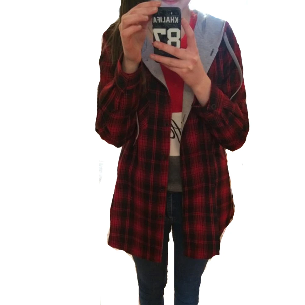 Women Plaid Sweatshirts Autumn Winter Single Breasted Long Hooded Jacket Tops Plus Size Check Splicing Clothing Red Black FS0253
Women Plaid Sweatshirts Autumn Winter Single Breasted Long Hooded Jacket Tops Plus Size Check Splicing Clothing Red Black FS0253