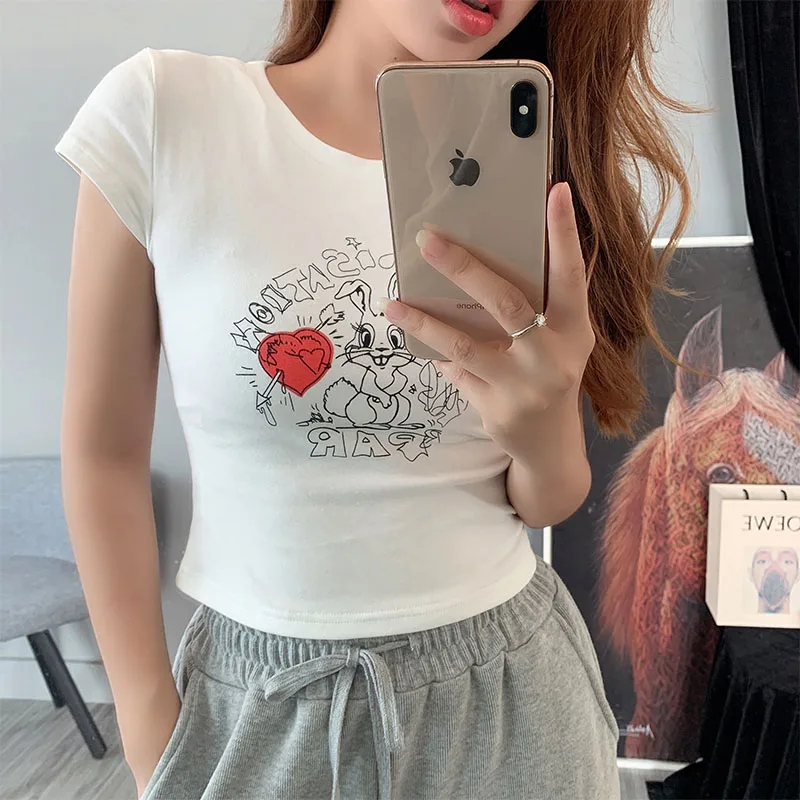 Women Slim T-shirt 2021 New Summer Hand-painted Letters Rabbit PrintShort Sleeve Bottoming Tee Tops
Women Slim T-shirt 2021 New Summer Hand-painted Letters Rabbit PrintShort Sleeve Bottoming Tee Tops