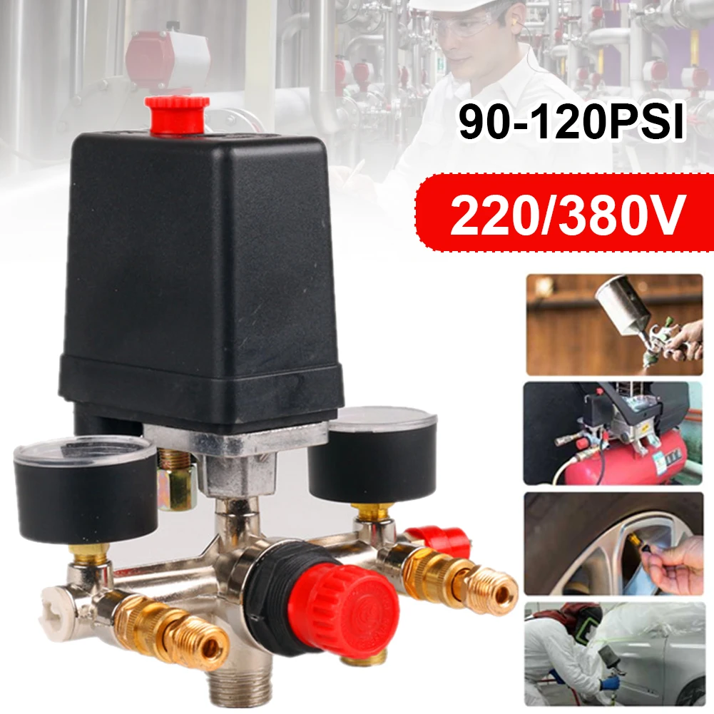 90-120PSI 230-380V Pressure Switch Manifold Regulator Gauges Air Compressor Pressure Switch Control Valve Aluminum Alloy Bracket
90-120PSI 230-380V Pressure Switch Manifold Regulator Gauges Air Compressor Pressure Switch Control Valve Aluminum Alloy Bracket