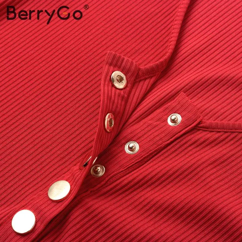 BerryGo сексуальный женский свитер с v-образным вырезом на пуговицах вязанный