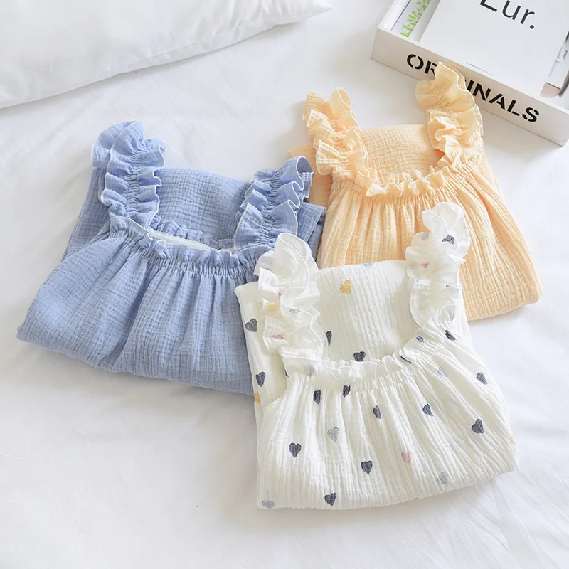 New Korean Summer Women Pajamas Pure Cotton Gauze Pure Color Comfortable Vest Long Skirt Home Lady Evening Dress Blouse Thin
New Korean Summer Women Pajamas Pure Cotton Gauze Pure Color Comfortable Vest Long Skirt Home Lady Evening Dress Blouse Thin