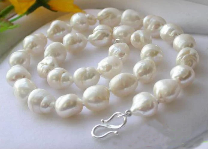

Unique Pearls jewellery Store 17'' 14mm White Color Freshwater Cultured Pearl Necklace Fine Jewelry Charming Women Gift