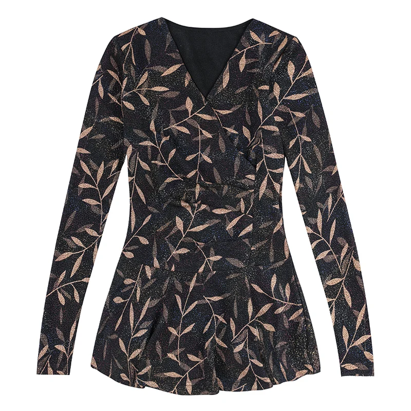 Long Sleeve V-neck Lace Blouse Women Shirts Fashion Leaves Print Korean Women Blouses 2020 Autumn Office Women Tops Blusas Mujer
Long Sleeve V-neck Lace Blouse Women Shirts Fashion Leaves Print Korean Women Blouses 2020 Autumn Office Women Tops Blusas Mujer