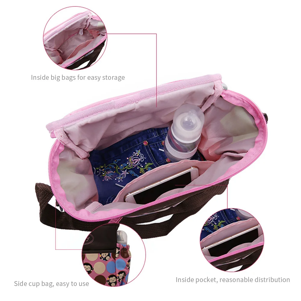 

Mom Diaper Bag Changing Pad Wipes Pouch Organizer Stroller Straps Insulated Pockets Cartoon Shoulder Adjustable Carry Bag