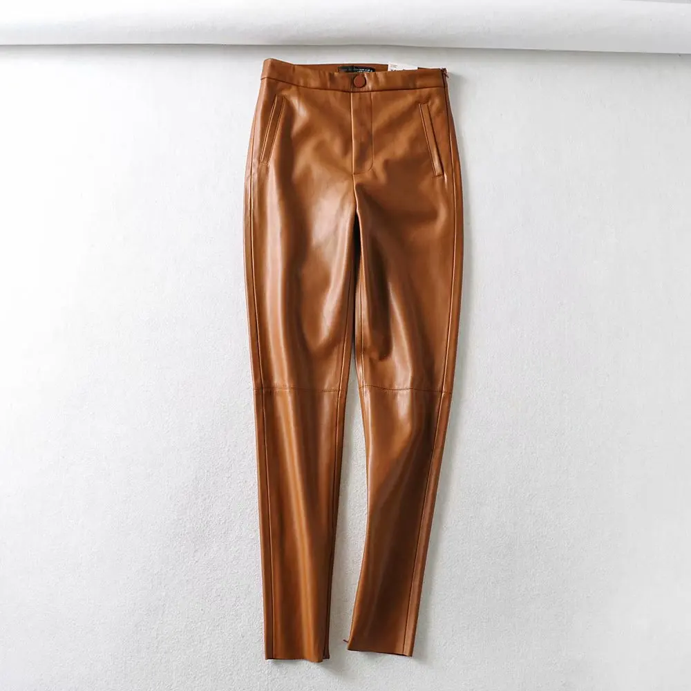 women dark green faux leather suit pants high waist pants sashes pockets 2020 office ladies pu leather trousers Elegant Pocket
women dark green faux leather suit pants high waist pants sashes pockets 2020 office ladies pu leather trousers Elegant Pocket