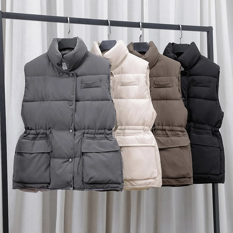 2021 Autumn Winter Women Thickened Vest Sleeveless Drawstring Down Jacket Button Up Waistcoat
2021 Autumn Winter Women Thickened Vest Sleeveless Drawstring Down Jacket Button Up Waistcoat