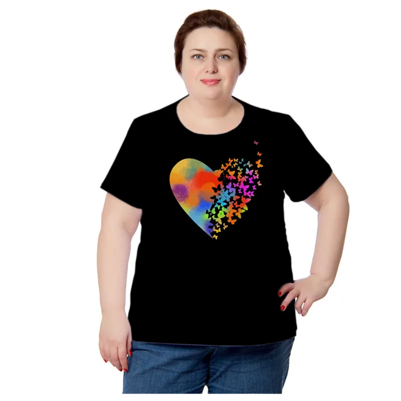 Butterfly Heart Print T Shirt Short Sleeve Women Tops 5XL 6XL Plus Size Casual Streetwear Fashion Ladies Round Neck Summer Shirt
Butterfly Heart Print T Shirt Short Sleeve Women Tops 5XL 6XL Plus Size Casual Streetwear Fashion Ladies Round Neck Summer Shirt