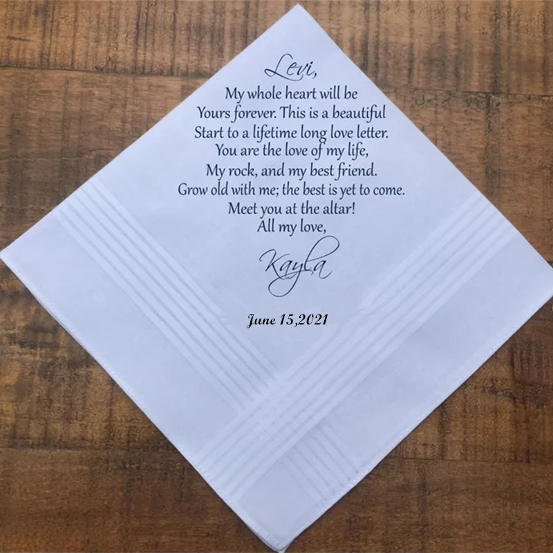 

Custom Groom Wedding Hankies,Groom Gift From Bride On Wedding Day,Handkerchief for Husband from BrideKeepsake gift idea PRINTED