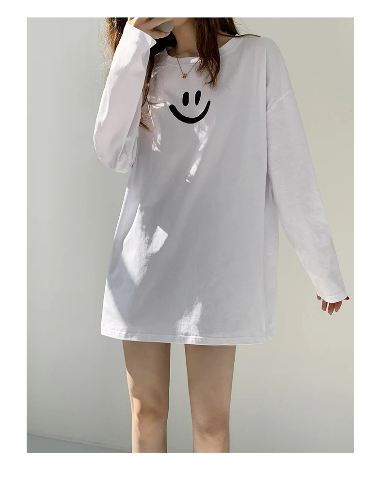White Bottoming Shirt Women's Large Size Mid-Length 2021 New Spring Smiley Face Loose Cotton Long Sleeves T-shirt Fashion Ins 
White Bottoming Shirt Women's Large Size Mid-Length 2021 New Spring Smiley Face Loose Cotton Long Sleeves T-shirt Fashion Ins