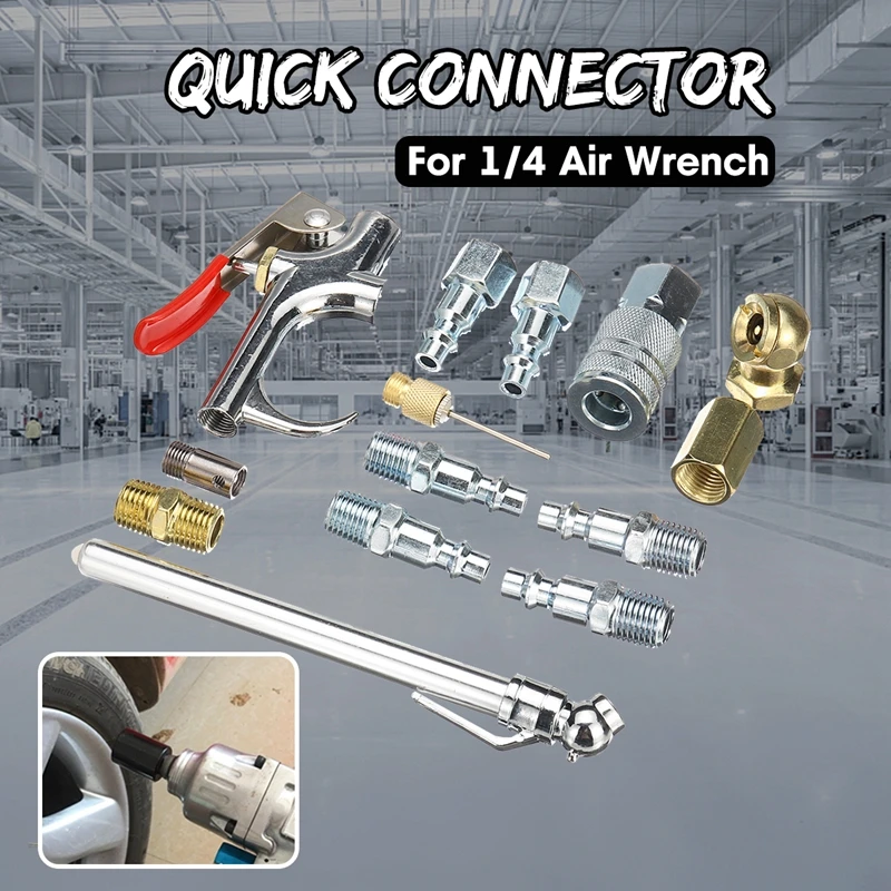 10Pcs 1/4" Pneumatic Wrench Quick And Quick Connector Hose Connector Kit for Air Compressor Replacement Accessories Kit Brass
10Pcs 1/4" Pneumatic Wrench Quick And Quick Connector Hose Connector Kit for Air Compressor Replacement Accessories Kit Brass