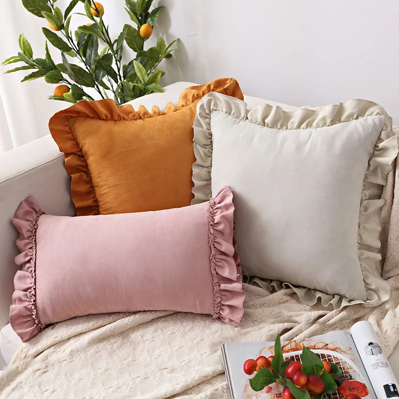 

Solid Cushion Cover Pink Grey Brown Home Decor Pillow Cover Ruffle Soft Faux Suede For Sofa Bed Living room 45x45cm/30x50cm