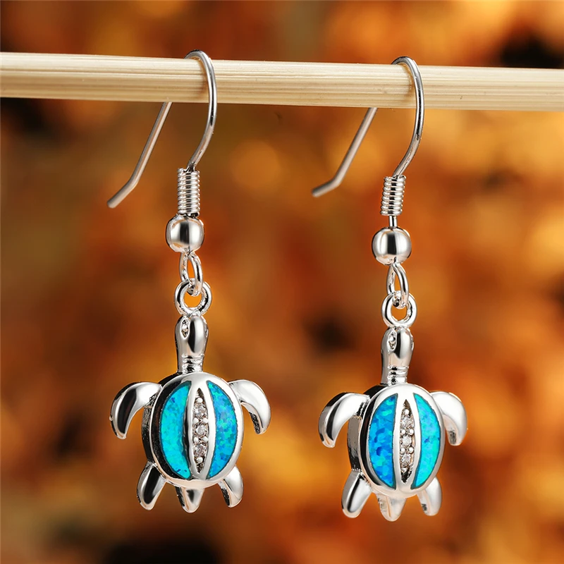 Boho Female Blue Opal Drop Earrings Classic Silver Color Wedding Earrings Charm Crystal Sea Tortoise Dangle Earrings For Women
Boho Female Blue Opal Drop Earrings Classic Silver Color Wedding Earrings Charm Crystal Sea Tortoise Dangle Earrings For Women