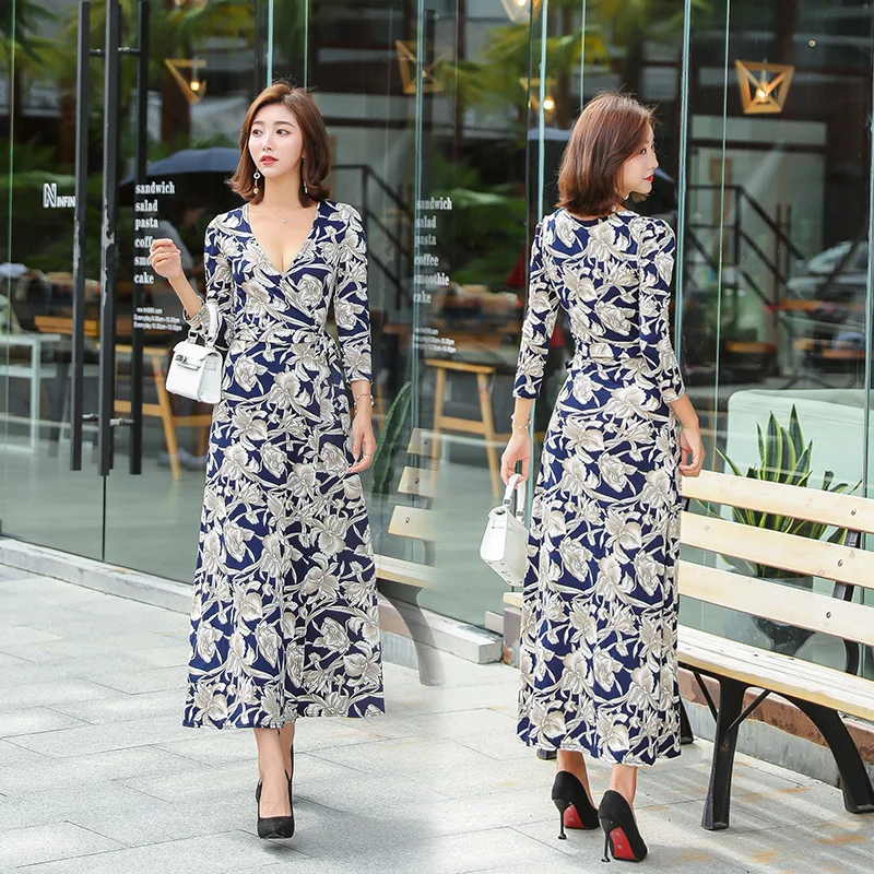 Women Bohemian Beach Wrap Dresses Three-quarter Sleeve Lace-up Slim Waist Elegant Vintage Ankle-length Dress Clothing Holiday
Women Bohemian Beach Wrap Dresses Three-quarter Sleeve Lace-up Slim Waist Elegant Vintage Ankle-length Dress Clothing Holiday