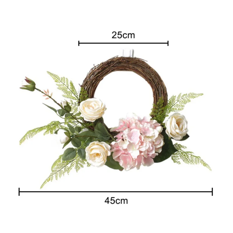Artificial Rose Flower Wreath Fake Hydrangea Floral Rattan Garland for Front Door Window Wall Hanging Decor
Artificial Rose Flower Wreath Fake Hydrangea Floral Rattan Garland for Front Door Window Wall Hanging Decor