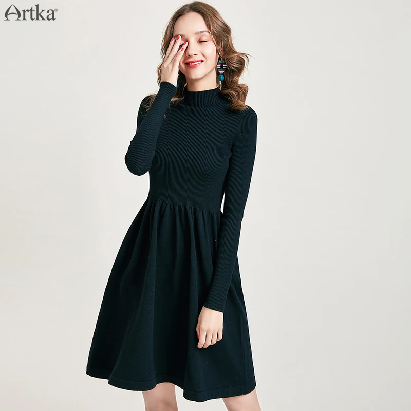 Женское шерстяное платье ARTKA элегантное однотонное трикотажное с высоким