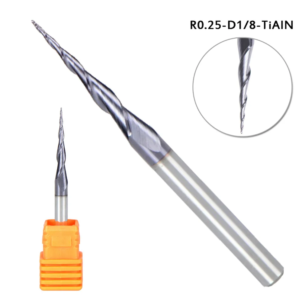 1/8 Shank CNC Carbide Ball Nose Tapered End Mill Radius 0.25mm TiAIN Coated Manufacturing Milling Cutter Accessories End Mill
1/8 Shank CNC Carbide Ball Nose Tapered End Mill Radius 0.25mm TiAIN Coated Manufacturing Milling Cutter Accessories End Mill