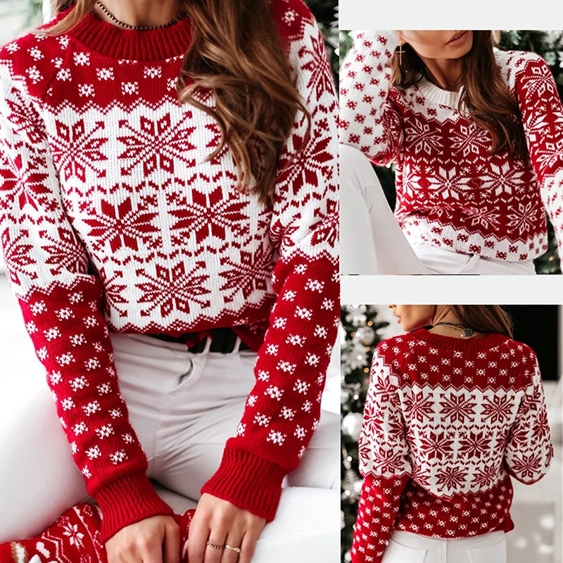 Women Autumn Winter Christmas Sweater Ladies Knitted Jumper Pullover Women Sweater Snowflake Elk Print Sweaters And Pullovers
Women Autumn Winter Christmas Sweater Ladies Knitted Jumper Pullover Women Sweater Snowflake Elk Print Sweaters And Pullovers