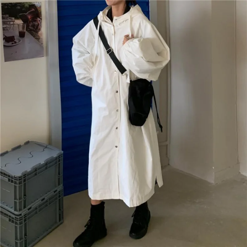 Women Trench White Solid Hooded Single Breasted Bat Sleeved Casual All-match Fashion Korean Style Womens Coats Ulzzang Oversize
Women Trench White Solid Hooded Single Breasted Bat Sleeved Casual All-match Fashion Korean Style Womens Coats Ulzzang Oversize