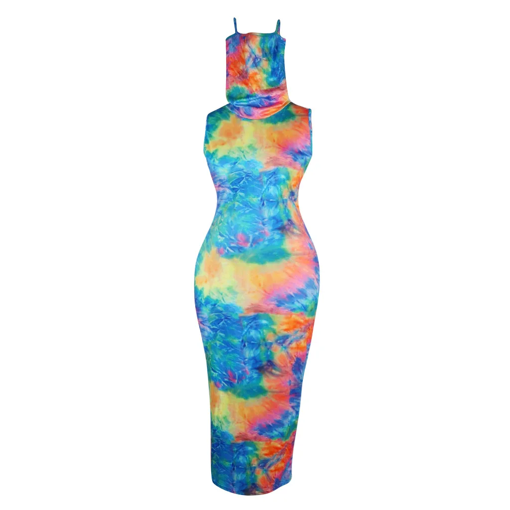 Plus Size Retro Slim Fit Dress Women Rainbow Tie Dye Print High Waist Bodycon Dress Sexy Sleeveless Turtleneck Dress With Mask
Plus Size Retro Slim Fit Dress Women Rainbow Tie Dye Print High Waist Bodycon Dress Sexy Sleeveless Turtleneck Dress With Mask