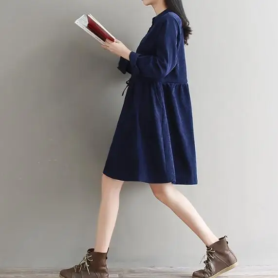 2019 новые зимние Sukienki Vestidos женские вельветовые платья с длинными рукавами и