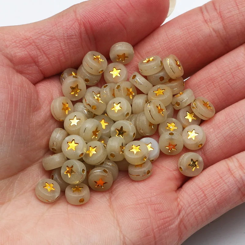 4x7mm 100-500pcs Glow In Dark Gold Star Pattern Acrylic Beads Flat Round Loose Beads For Jewelry Making DIY Handmade Accessories
4x7mm 100-500pcs Glow In Dark Gold Star Pattern Acrylic Beads Flat Round Loose Beads For Jewelry Making DIY Handmade Accessories