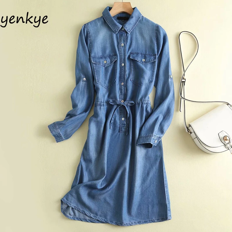Vintage Blue Denim Dress Women Long Sleeve Lapel Collar Pockets Plus Size Casual Dress vestido APWM527
Vintage Blue Denim Dress Women Long Sleeve Lapel Collar Pockets Plus Size Casual Dress vestido APWM527