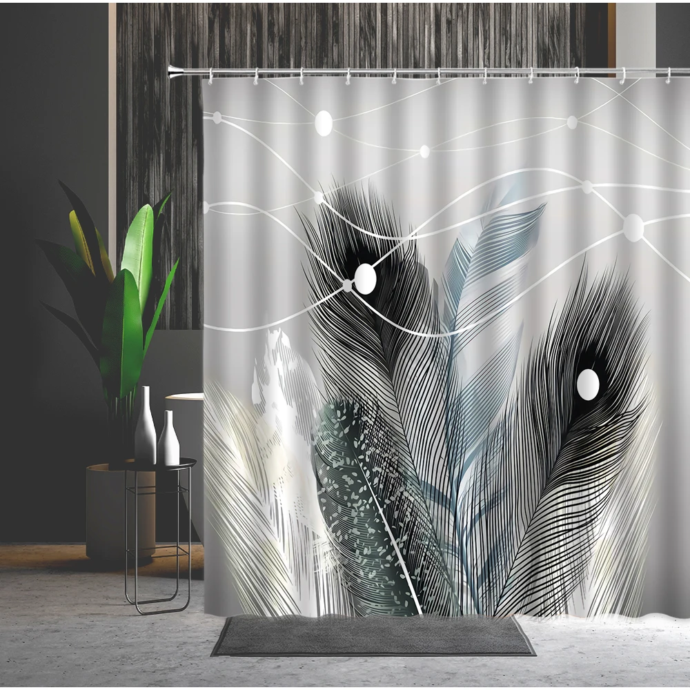 Feather Shower Curtain Peacocks Feathers Animal Bohemia 3D Printing Machine Washable Bathroom Partition Bath Curtains With Hooks