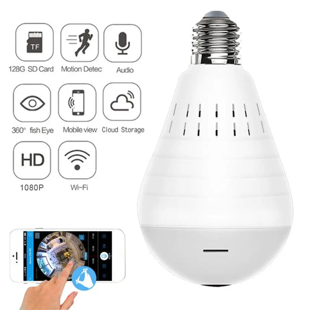 1080P Light Bulb Camera 360 Degrees Panoramic Camera WiFi Security Camera Indoor Outdoor Wireless Video Surveillance IP Camera
1080P Light Bulb Camera 360 Degrees Panoramic Camera WiFi Security Camera Indoor Outdoor Wireless Video Surveillance IP Camera