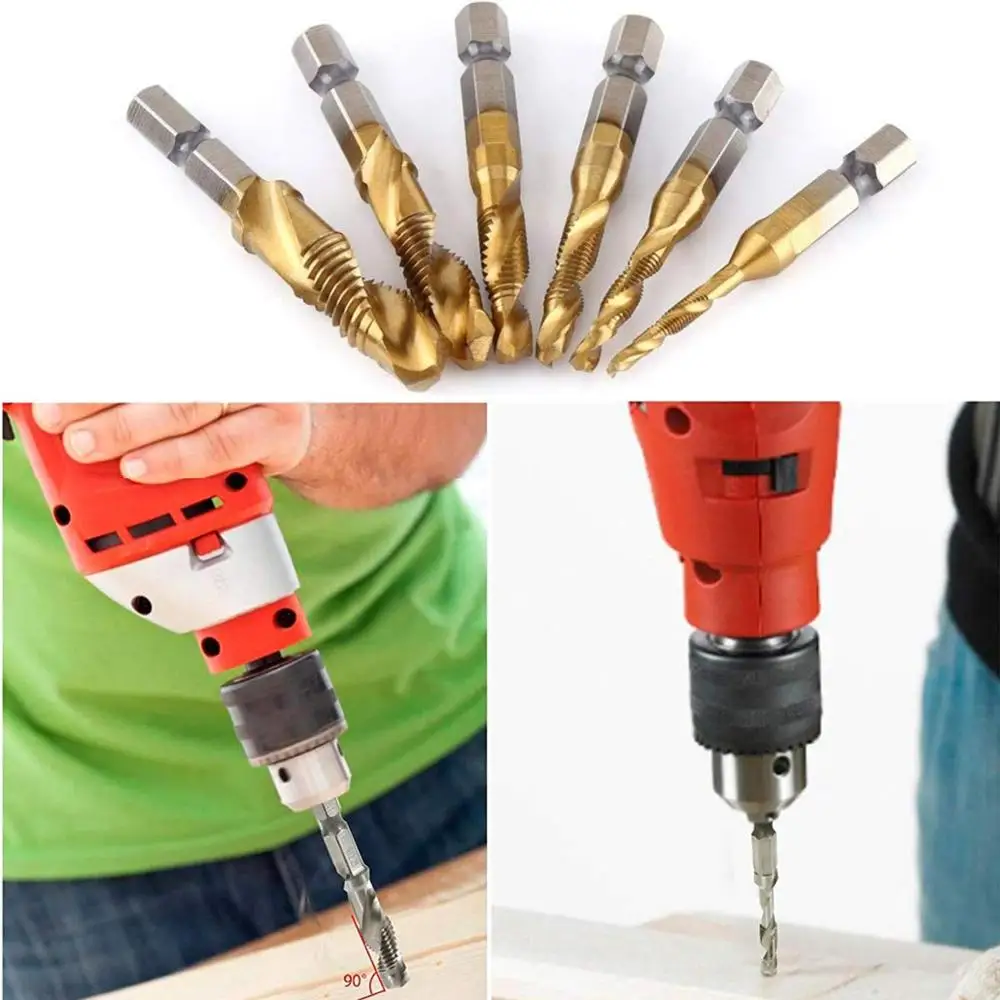 6Pcs M3-M10 Hex Shank Titanium Plated HSS Screw Thread Metric Tap Drill Bits Hand tools Screw Tap Bit Set 
6Pcs M3-M10 Hex Shank Titanium Plated HSS Screw Thread Metric Tap Drill Bits Hand tools Screw Tap Bit Set
