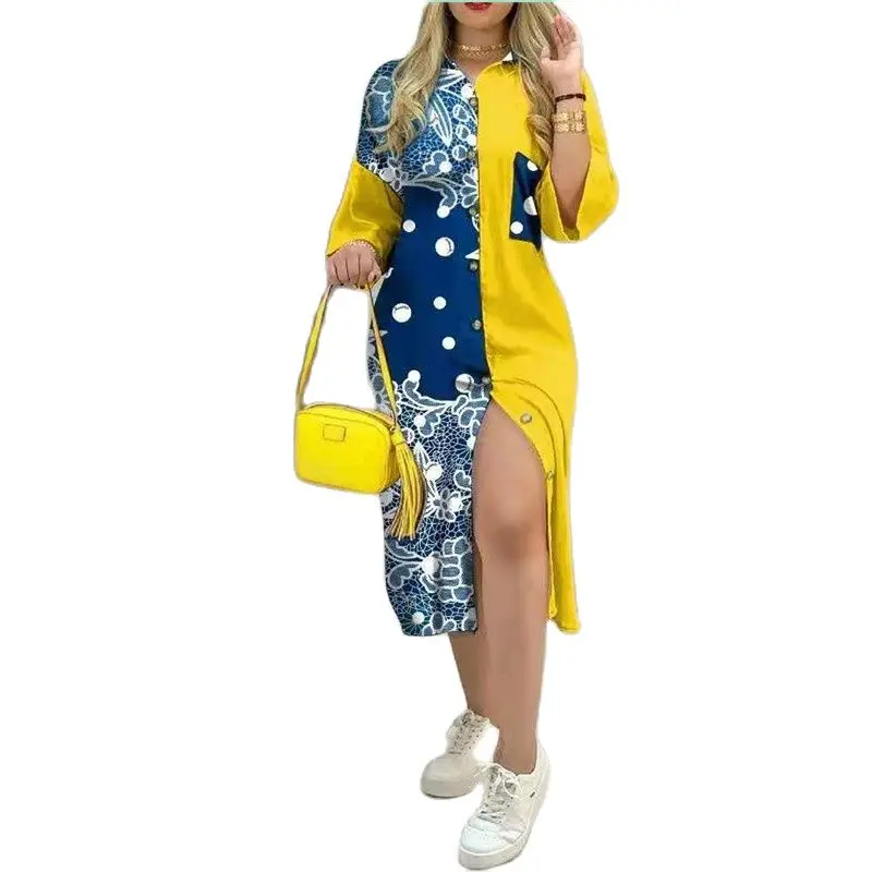 Spring Summer Splice Ladies Clothing New Women Print Shirt Dress Fashion Casual Pocket Button Long Sleeve Dress ETSTWENDY Loose
Spring Summer Splice Ladies Clothing New Women Print Shirt Dress Fashion Casual Pocket Button Long Sleeve Dress ETSTWENDY Loose