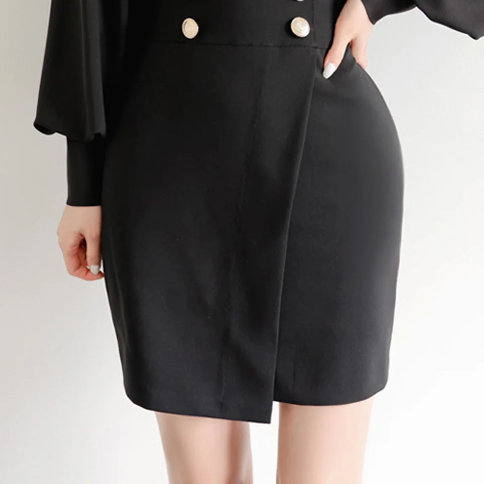 Black Office Lady Dress 2021 Spring Lantern Sleeve Decorative Double Breasted High Waist Tight Elegant Party Dress Women
Black Office Lady Dress 2021 Spring Lantern Sleeve Decorative Double Breasted High Waist Tight Elegant Party Dress Women