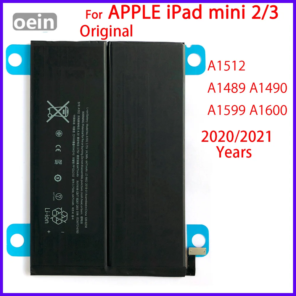Oein Original A1512 Battery For iPad Mini 2 3 Mini2 Mini3 A1489 A1490 A1491 A1599 6471mAh Genuine batteries
Oein Original A1512 Battery For iPad Mini 2 3 Mini2 Mini3 A1489 A1490 A1491 A1599 6471mAh Genuine batteries