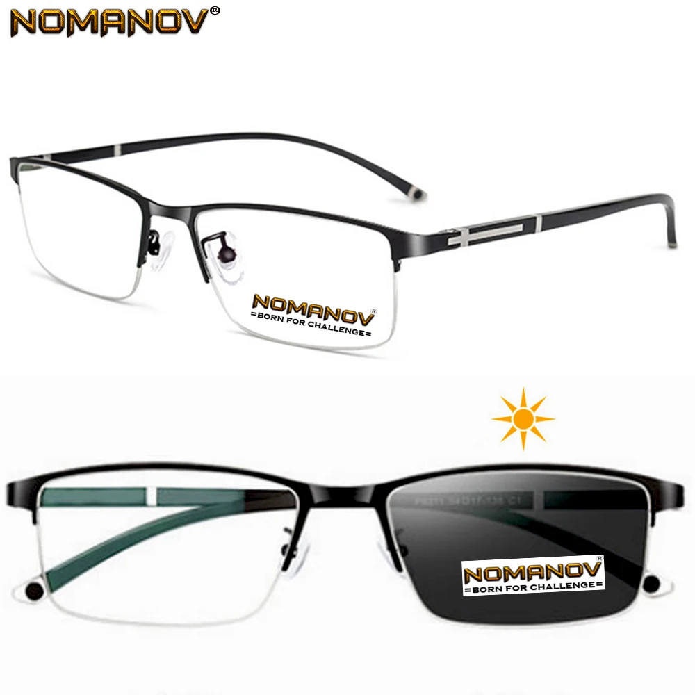 

Business Hlaf-rim Alloy Frame Photochromic Grey Lenses Progressive Multifocus Reading Glasses Add 75 100 125 150 175 to 400