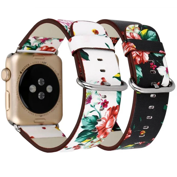 Модный кожаный ремешок для iwatch 4 3 2 1 Apple Watch Band 38 мм 42 40 44 цветочный дизайн серии